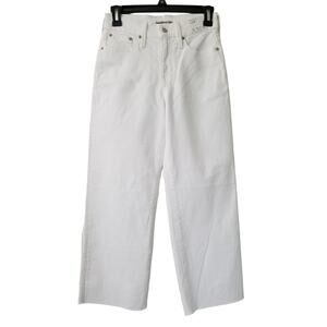 J, Crew Petite Slim Wide Leg Jean Size 26P‎ White 5-Pocket Styling Raw Hem BP463